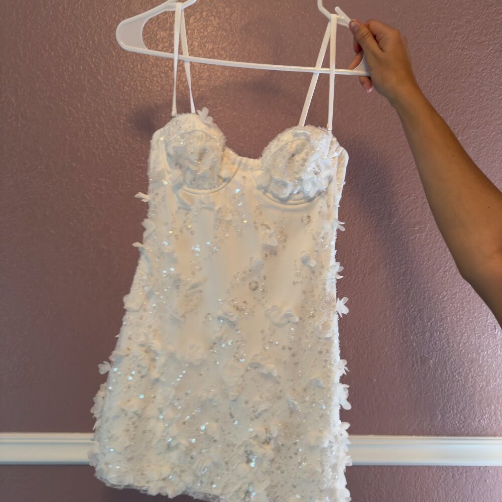 Oh Polly Edita Embellished Bandeau A-line Mini Dress in White Size 4